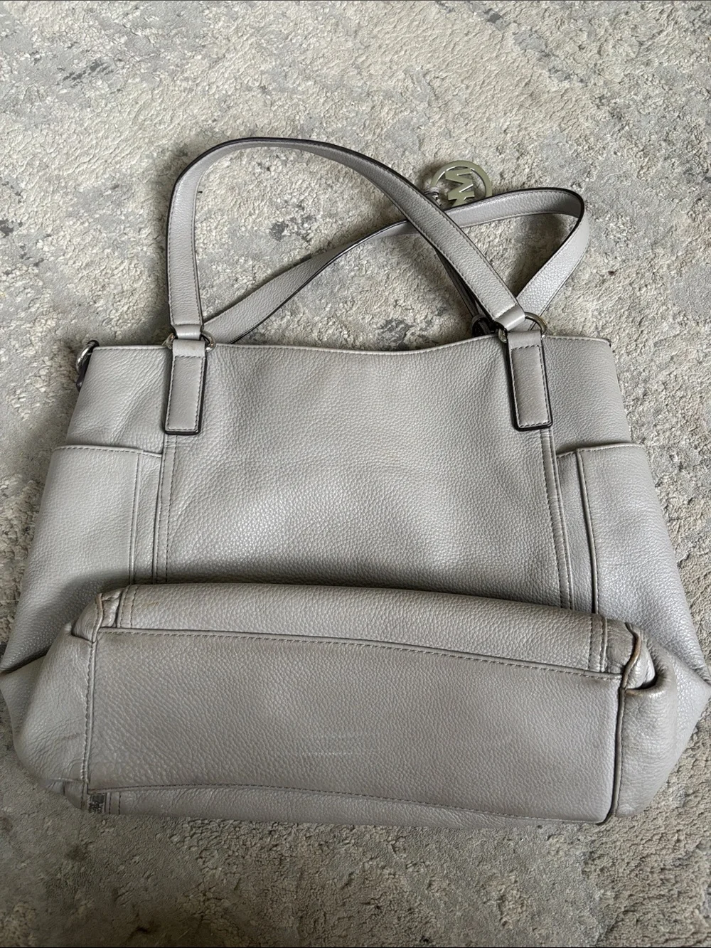 Michael Kors Light Gray Pebbled Leather Shoulder Tote with MK Charm